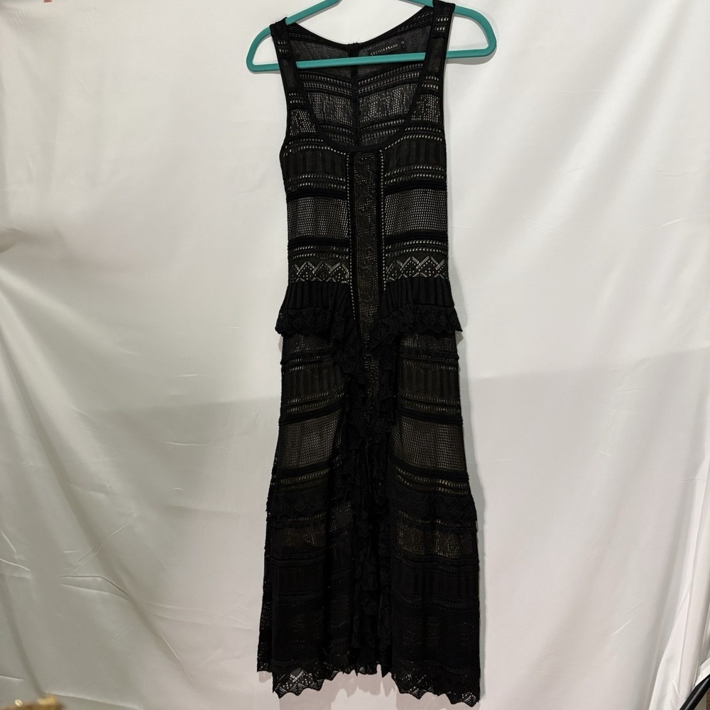 Cecilia Prado Black Lace Hi-Low Maxi Dress Womens Petite Small P/S